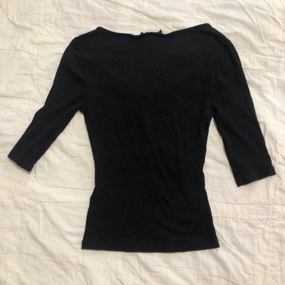 3/$25 ❥ Topshop 3/4 Length Sweetheart Neckline Tee Black Lightweight Crop Size 4 - Picture 2 of 4